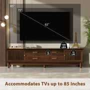 Walnut Wood-Grain Slatted TV Stand, 78 in