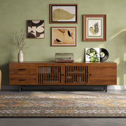 Walnut Media Console with Slatted Doors, 78 in
