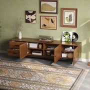 Walnut Media Console with Slatted Doors, 78 in