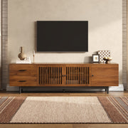 Walnut Media Console with Slatted Doors, 78 in