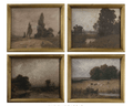 Gilt-Frame Landscape Print Set — Four muted pastoral landscapes in warm gilt frames, sold as a set
