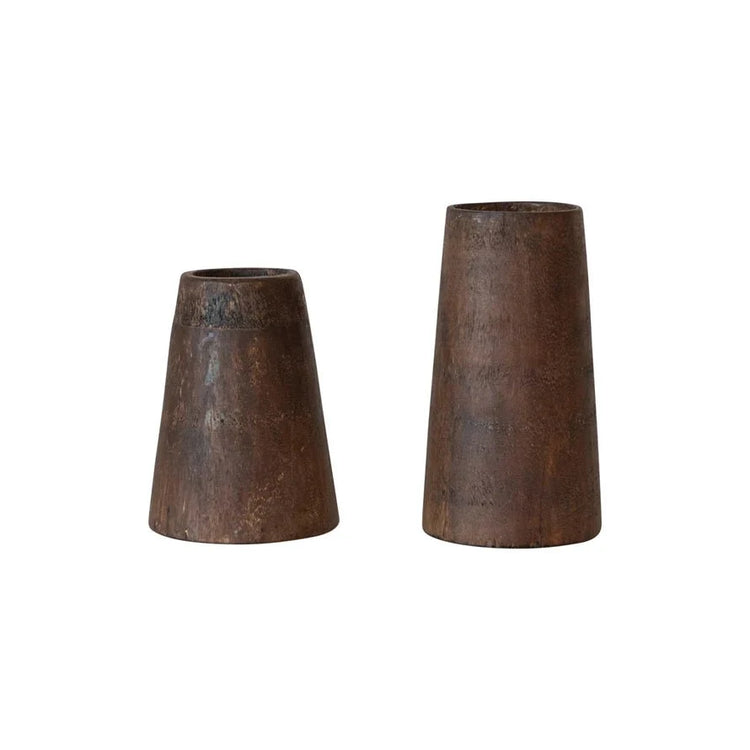 Natural Found Wood Vase styled with dried botanicals on a shelf