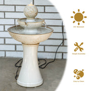 Two-Tier Leaf-Etched Ceramic Fountain
