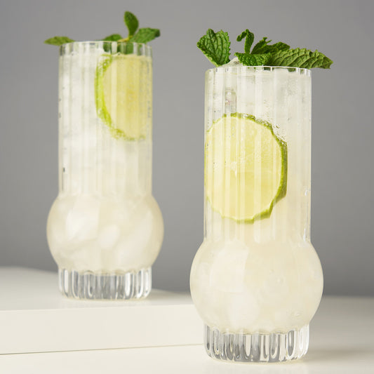 Art Deco Ribbed Crystal Highball Glass Set