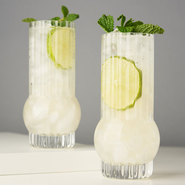 Art Deco Ribbed Crystal Highball Glass Set