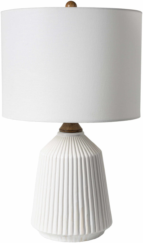 Fluted Ceramic Table Lamp styled with ceramics and a linen runner