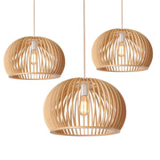 Slatted Wood Dome Pendant Light