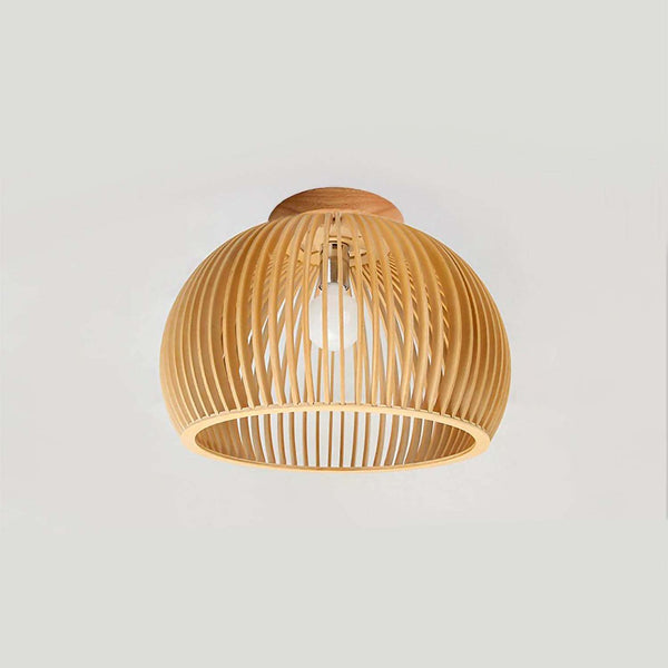 Slatted Wood Dome Pendant Light
