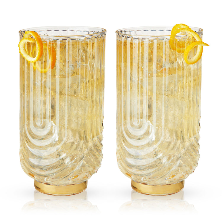 Art Deco Ribbed Crystal Highball Set