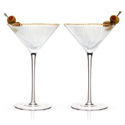 Gold-Rim Ribbed Crystal Martini Glass Set