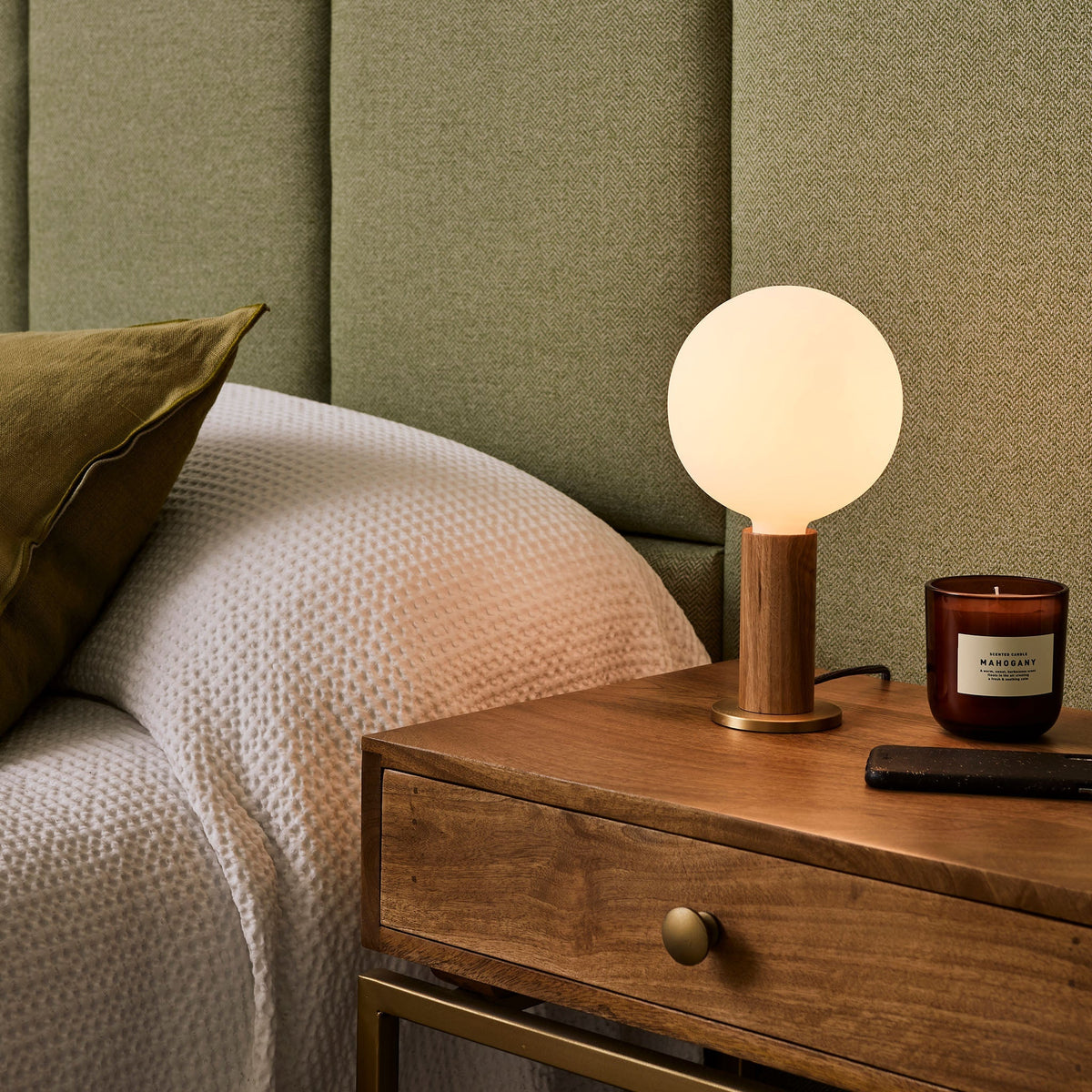 Walnut Knuckle Table Lamp with Sphere IV LED Bulb