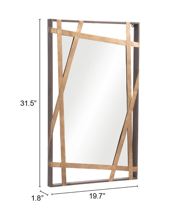Antique Gold & Black Geometric Steel Mirror