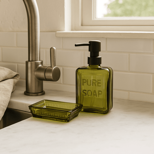 Olive Green Glass Soap Dispenser