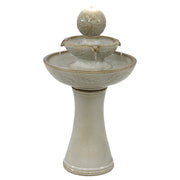Two-Tier Leaf-Etched Ceramic Fountain