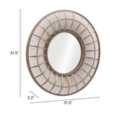 Antique Brown Rattan Weave Round Wall Mirror