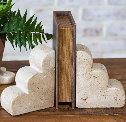 Scallop Edge Cement Bookend Set — Stepped scallop cement bookends, sold as a set of two