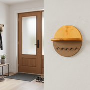 Wood-Grain Wall Key Holder with Shelf