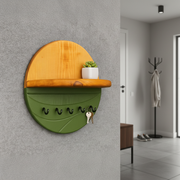 Wood-Grain Wall Key Holder with Shelf