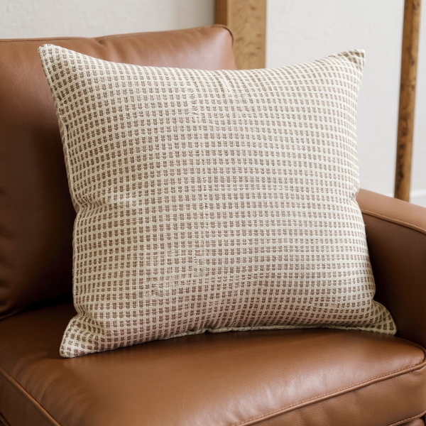 Pick-Up Weave Cotton Pillow Cover in a close view on coordinated upholstered seating