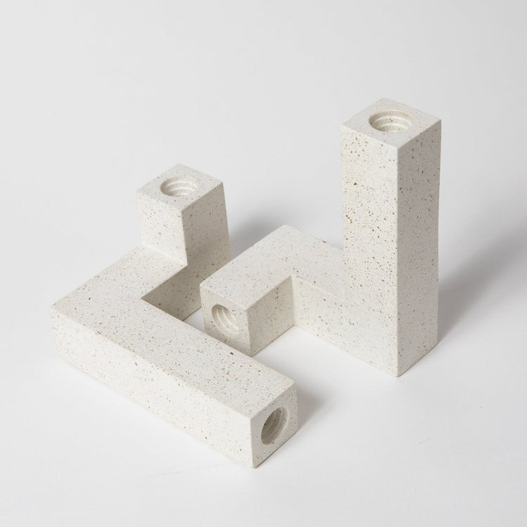 Terrazzo-Finish Concrete Candlestick Holder Set