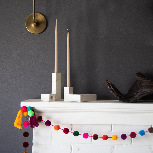 Terrazzo-Finish Concrete Candlestick Holder Set in a styled room setting