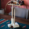 Terrazzo-Finish Concrete Candlestick Holder Set in a styled room setting