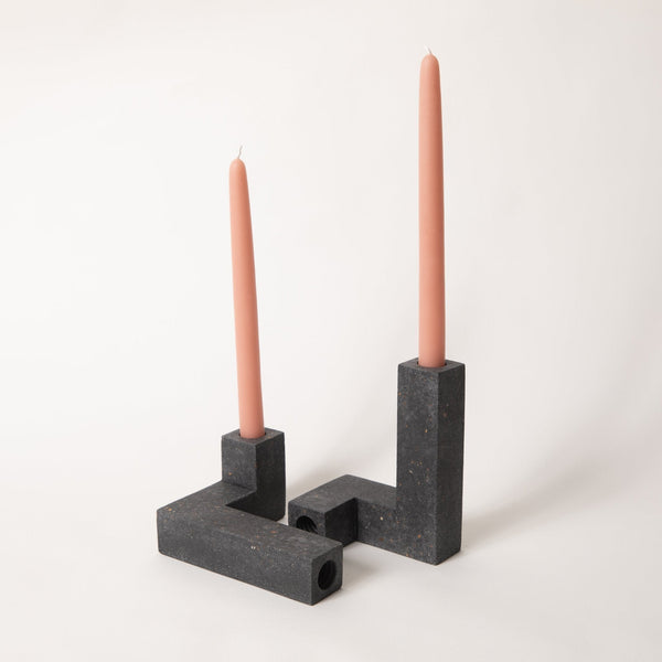 Black Terrazzo Candlestick Holder Set