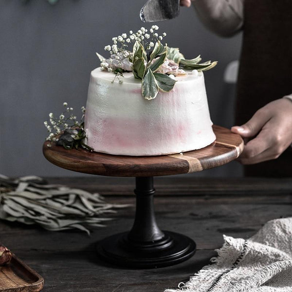 Close-up of material and construction detail — Dark Wood-Grain Pedestal Cake Stand