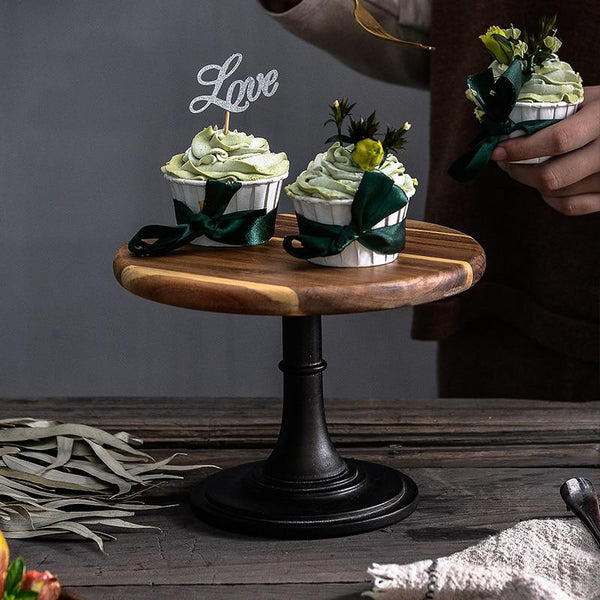 Dark Wood-Grain Pedestal Cake Stand — alternate view or variant option