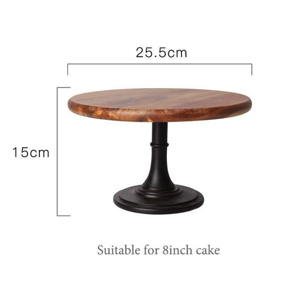 Dark Wood-Grain Pedestal Cake Stand