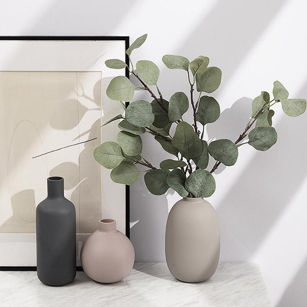 Matte Ceramic Tabletop Vase styled with dried botanicals on a shelf