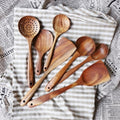 Teak Wood Cooking Utensil Set — Seven-piece teak-grain set, gentle on cookware, shaped for daily use