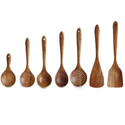 Teak Wood Cooking Utensil Set — styled in a complete room vignette