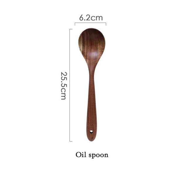 Teak Wood Cooking Utensil Set — scale reference and proportion detail