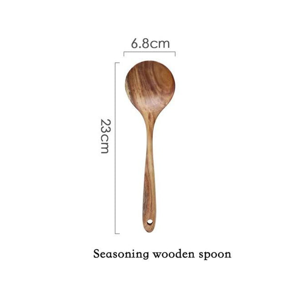 Teak Wood Cooking Utensil Set — back and side profile detail