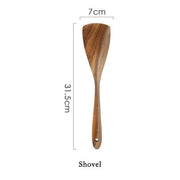 Teak Wood Cooking Utensil Set — detail of finish and surface variation