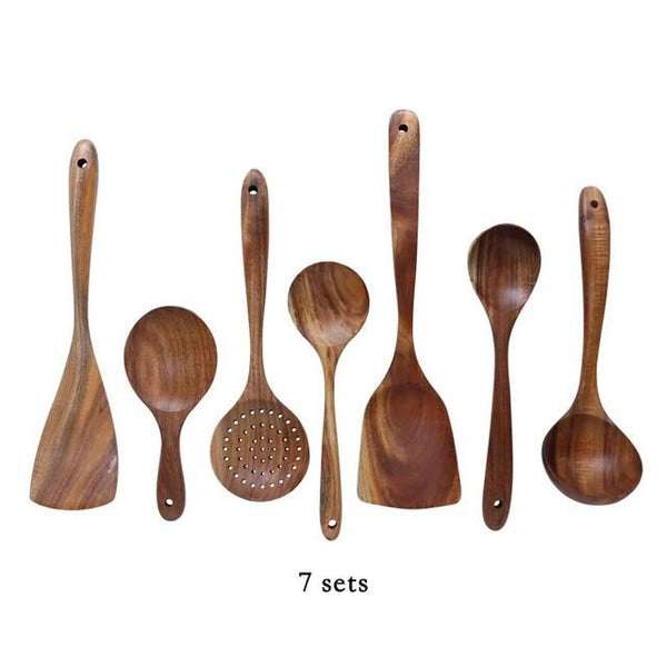 Teak Wood Cooking Utensil Set — packaging and unboxing view