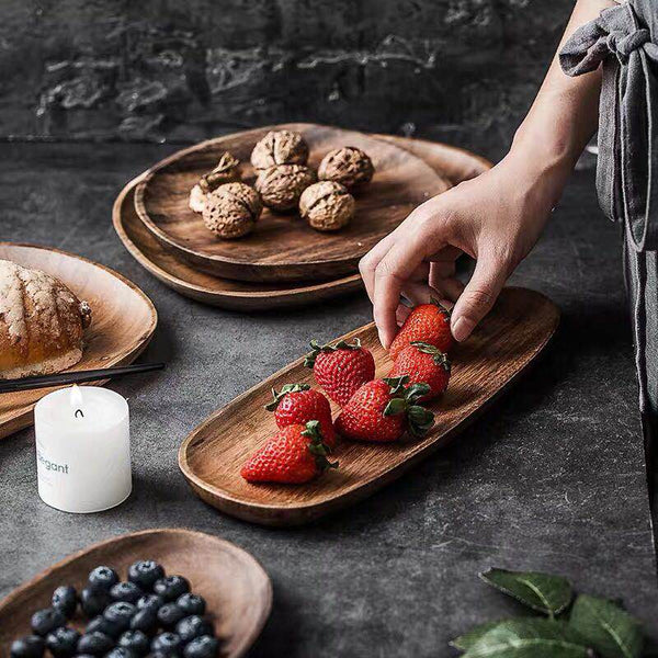 Oval Wood Serving Board Set in a styled home setting