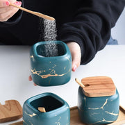 Marble-Print Ceramic Spice Jar Set — back and side profile detail