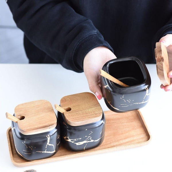 Marble-Print Ceramic Spice Jar Set — alternate view or variant option