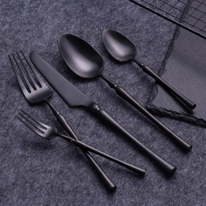 Matte Stainless Flatware Set 24-Piece — 24-piece matte stainless set with segmented handles in black or gold