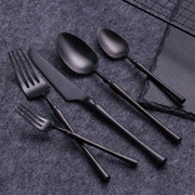 Matte Stainless Flatware Set 24-Piece — 24-piece matte stainless set with segmented handles in black or gold