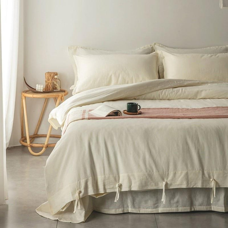 Cotton-Linen Rope-Tie Duvet Cover Set