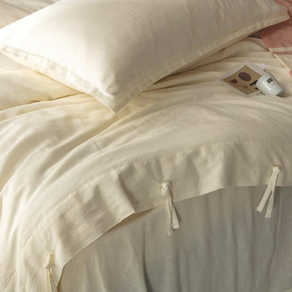 Cotton-Linen Rope-Tie Duvet Cover Set