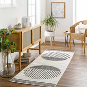 Abstract Stripe Black Cream Area Rug