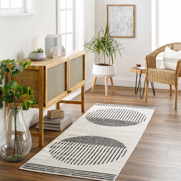 Black & Cream Abstract Geometric Stripe Area Rug