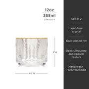 Ribbed Crystal Gold-Rim Tumbler Set