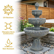 Lion Head Three-Tier Outdoor Fountain