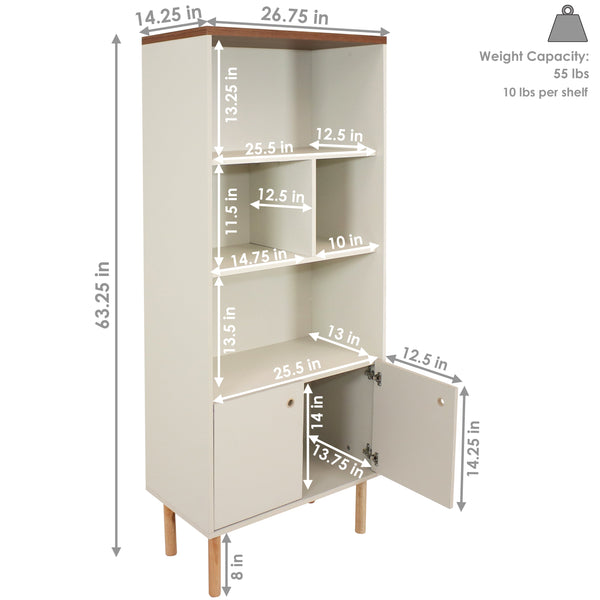 Mid-Century Cabinet Bookshelf with Storage