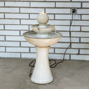 Two-Tier Leaf-Etched Ceramic Fountain